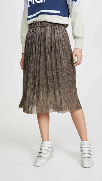 

skirt ins 2021 autumn/winter silver elastic waist bright metal pleated fashion women's midi r91n, Black