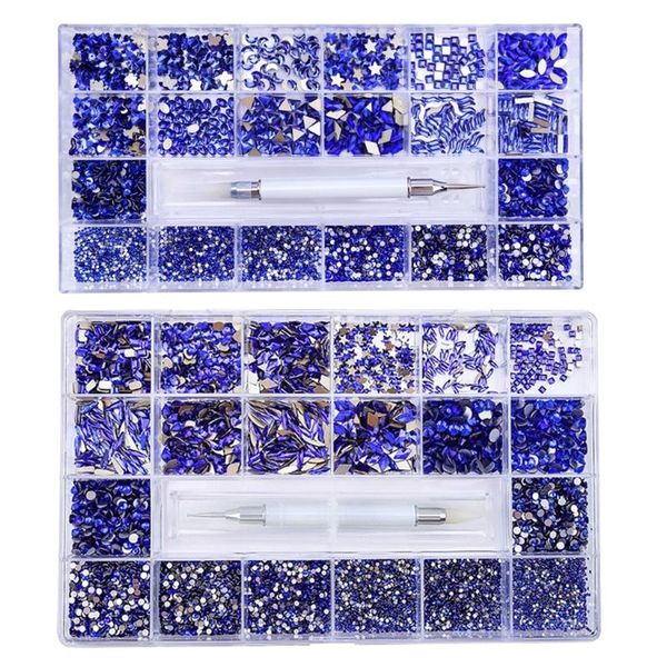 

nail art decorations m4ya 21 grids glass decoration kit multi shapes with dual-ended dotting pen set nails supplies accessories decor diy, Silver;gold