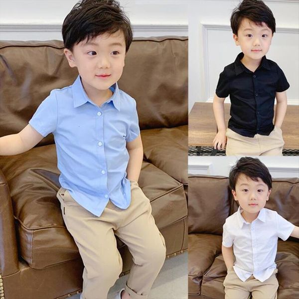 

summer boy party wedding clothes children shirts short sleeve turn down collar white black kids school shirt for boys