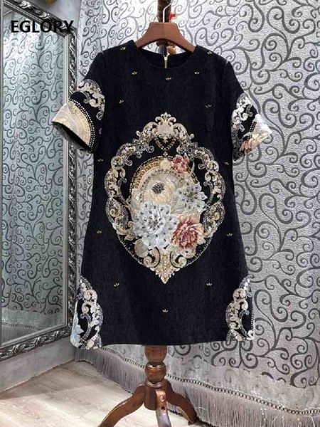 

dresses vintage spring summer fashionable women o-neck hand made beading short sleeve slim fitted club above knee, Black;gray