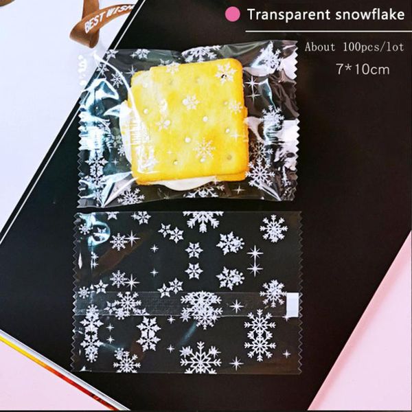 

gift wrap 100pcs/lot transparent snow falling soap cookie bags disposable snowflake crisp dessert cellophane cupcake sugar plastic sachets