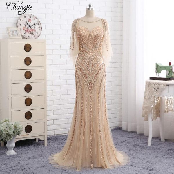 

party dresses arrival long evening dress 2021 scoop sleeves floor length beading tulle mermaid prom, White;black