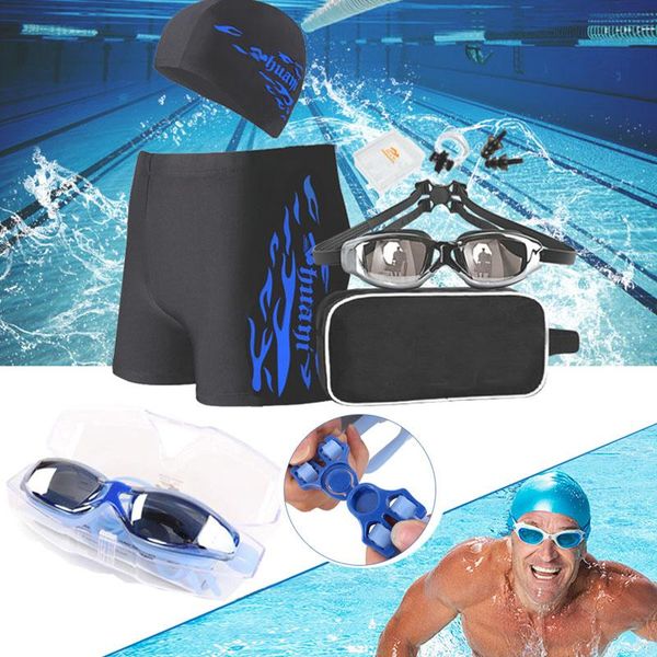 

goggles professional swim eyewear 5pcs/set men silicone swimming with ear plugs nose clips trunks anti-fog glasses
