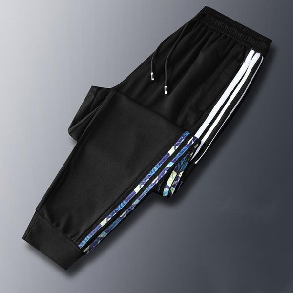 

men's pants the 2021 summer ice silk trend breathable youth casual stretch beam foot sports nine-point, Black