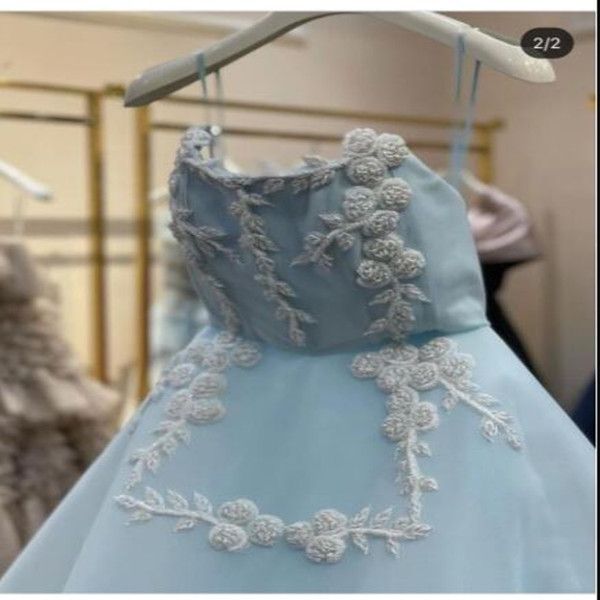 

light blue a line prom dresses strapless puffy skirt 3d flowers evening gowns dubai women party, White;pink