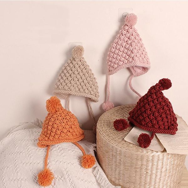 

baby & children's clothes kids knitted hat, solid color windproof woolen hat cap earmuffs for girls boys, 1-4 years caps hats, Yellow