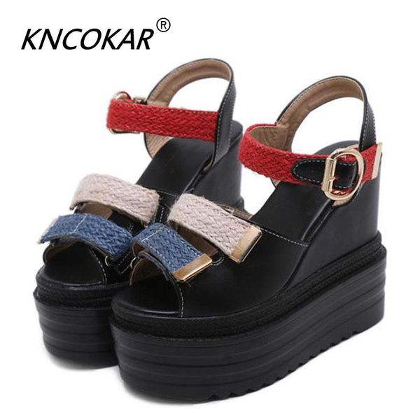

dress shoes mixed colors wedges sandals women outdoor footwear for student on summer rubber sole pu leather casual woman, Black