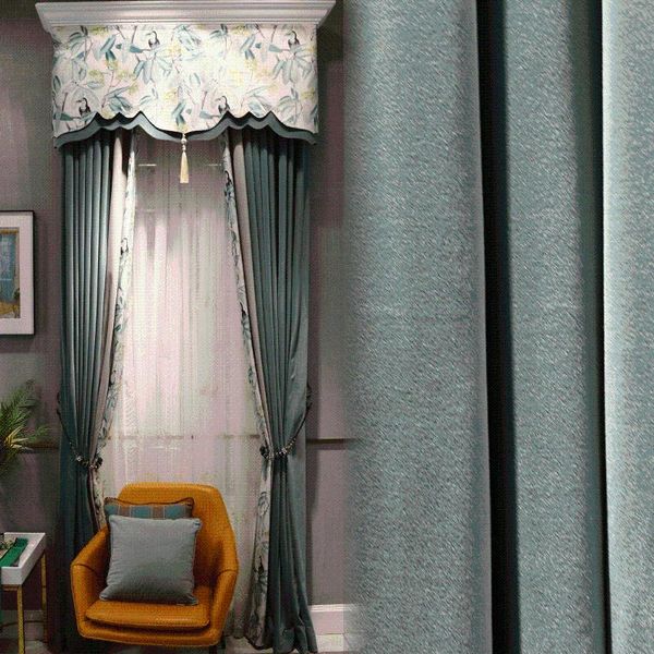 

curtain & drapes light luxury american style printing morandi green matte velvet living room bedroom floor shade fabric customization