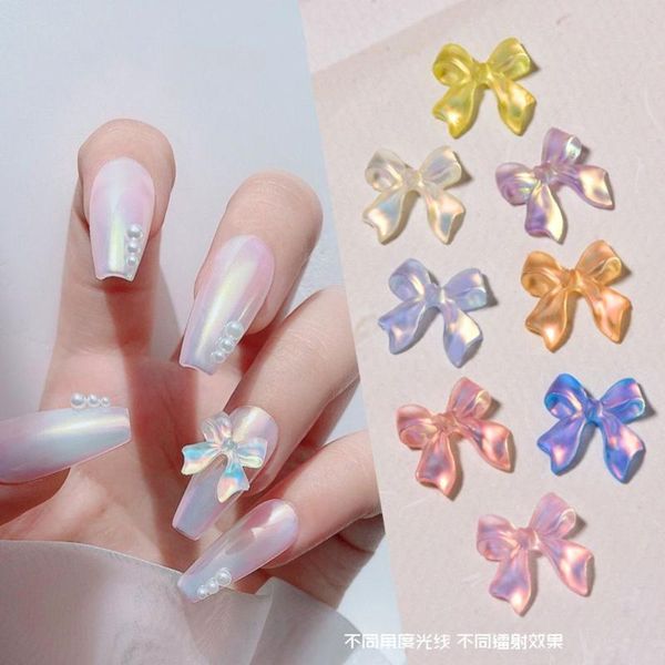 

nail art decorations 10pcs fine aurora bowknot jewelry three-dimensional resin bow ribbon 3d lovely manicure diy ornaments, Silver;gold