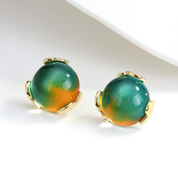 

stud aensoa vintage gradient green color acylic earrings for women geometric round small fashion party jewelry 2021, Golden;silver