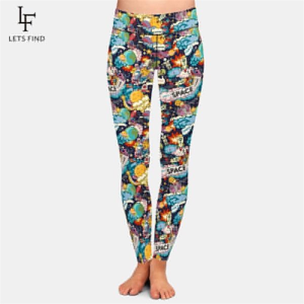 LETSFIND Frauen Fitness Leggings 3D Cartoon Space Doodle Digitaldruck Hohe Taille Plus Größe Mode 210925