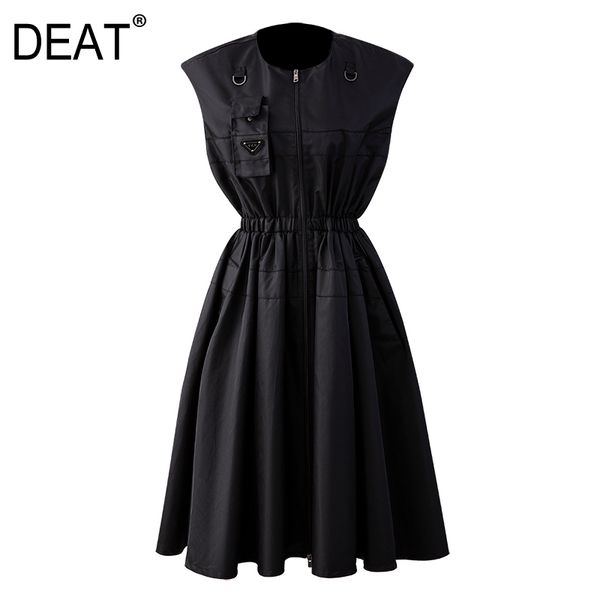 

deat women black pocket zipper corset a-line office lady dress new stand neck sleeveless loose fashion tide summer 7e1054 210428, Black;gray