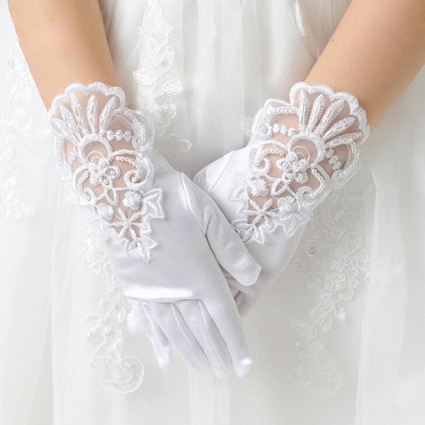 

children's mittens kids gift white elastic mesh cloth girls party formal etiquette gloves pearl short lace bow children princess dance
