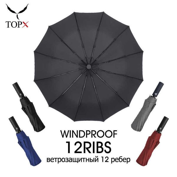 12K Windbeständiger 3Folding Regenschirm Männer Frauen Regen Automatische Große Regenschirme Business Tragbare Lange Griff Sonnenschirm Paraguas 210626