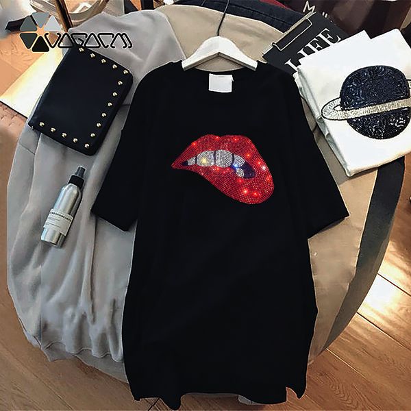 

2021Summer Plus Size Tshirt Dress Fashion Loose Vestidos Black White Sexy Lips Mini Sundresses Casual Streetwear Cute Woman Dresses, Black;gray