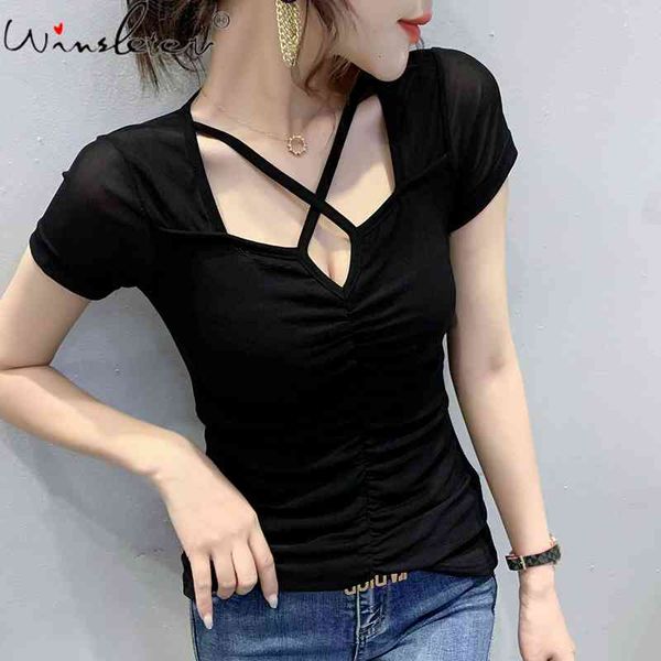 

women's t-shirt summer korean style mesh fashion leopard print hollow out women short sleeve bottoming shirt tees t15209, White