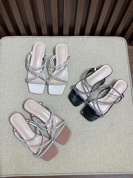 

slippers shoes women low flat slides pantofle jelly flip flops square heel fashion soft 2021 glitter block luxury basic rubber, Black