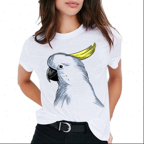 

women t shirts harajuku summer fashion shirt cute parrot print tshirt plus size casual short sleeve tees female, White
