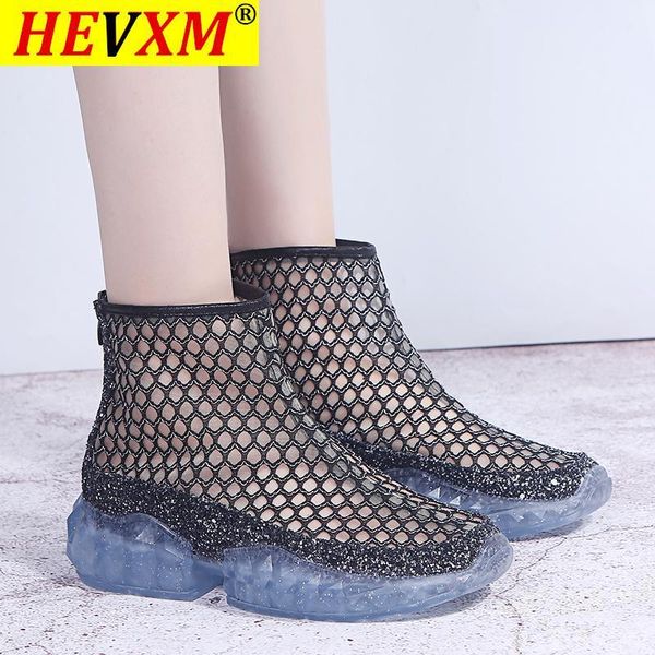 

boots 2021 spring and autumn women's breathable short wild mid-heeled mesh sandals women summer jelly, Black