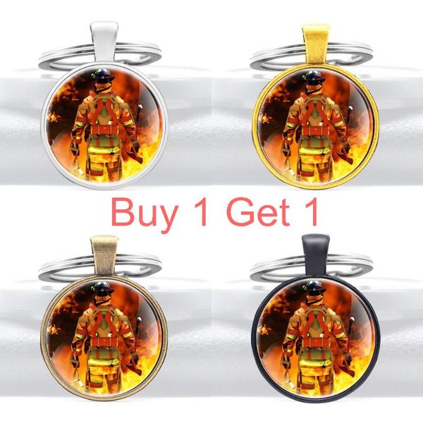 

keychains buy 1 get classic fashion firefighter control key chains great fire hero glass dome pendant rings, Silver
