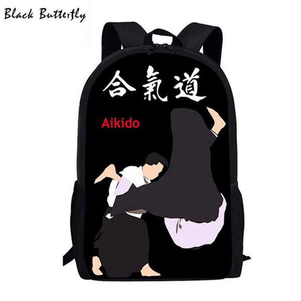 Kinder Tasche Chinesische Kongfu Judo Schultaschen Cool Aikido Druck Rucksack Für Mädchen Jungen Schulranzen Kinder Tasche 3-8 Jahre alt Aikido X0529