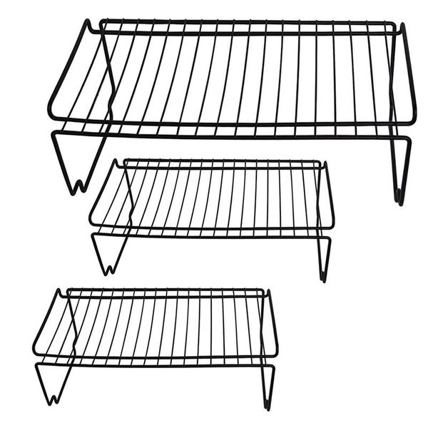 

3pack stackable kitchen cabinet shelf rack, counter pantry storage shelves, medium wire organizer racks and shelving & organization