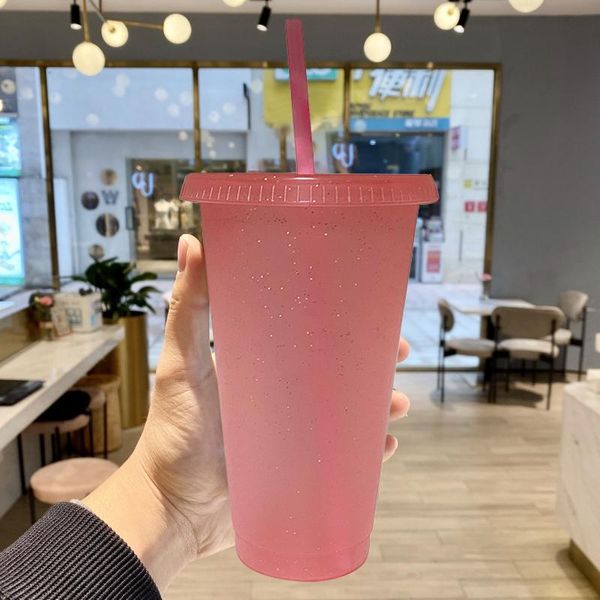 

mugs creative straw cup sequined glitter colorful coffee juice mug simple cute net red plastic bottom outdoor portable