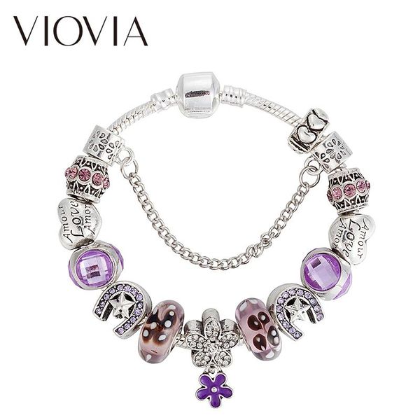 

charm bracelets viovia 2021 fashion heart charms & bangles flower beads for women jewelry b17139, Golden;silver