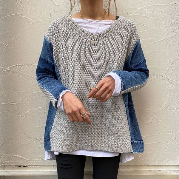 

women's sweaters chique pacthwork korean women's nightgown winter loose jumper mesh oversize cleavage long-sleeve casual female sw, White;black
