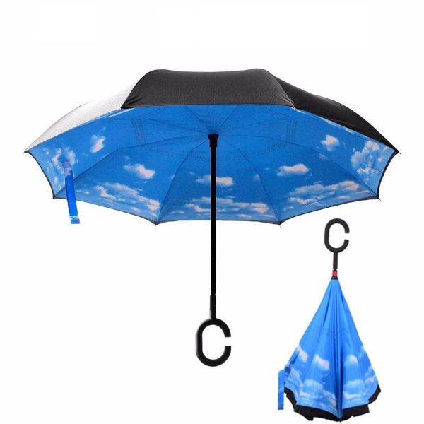

folding umbrellas blue sky white cloud double layer windproof rainproof uv umbrella women adults dx1003 small oxford