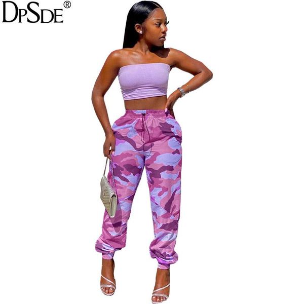 

women's pants & capris 2021 summer women street fashion casual movement style long elastic high wasit camouflage no decoration, Black;white