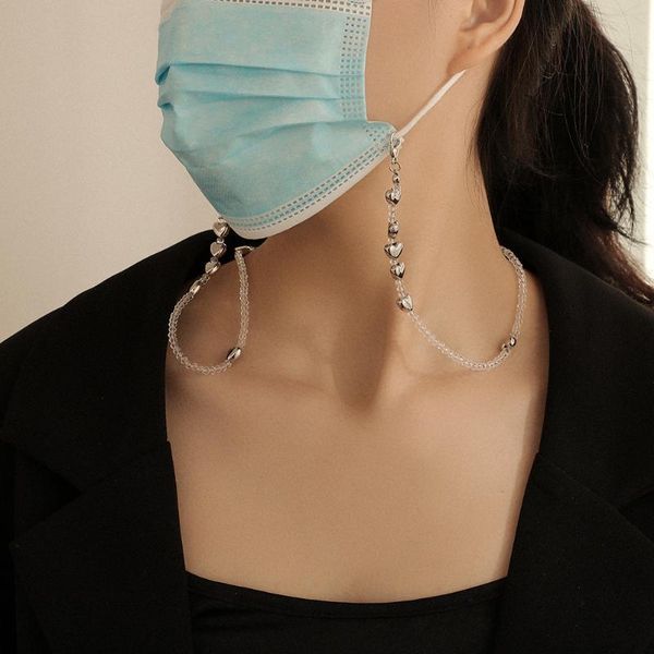 

chains neulry k style little heart with crystal personalized strap,face mask lanyard necklace, holder chain eyeglasses cord, Silver