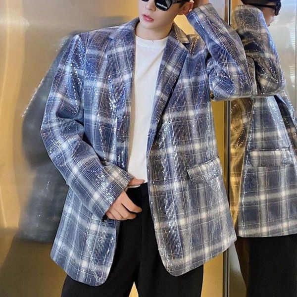 

blazer hombre stage handmade beads 2021 british stylist suit jacket for men chaquetas de vestir xadrez masculino men's suits & blazers, White;black