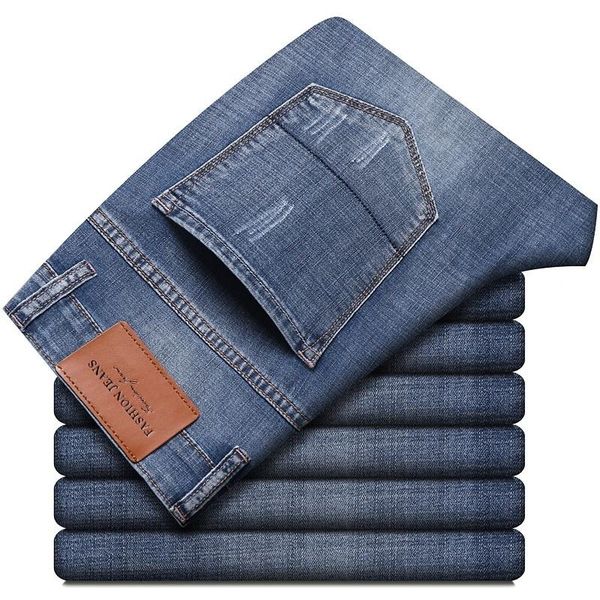 

men's jeans shzq business fashion stretch denim classic style men's regular fit stragith jean trousers male pants blue and bl