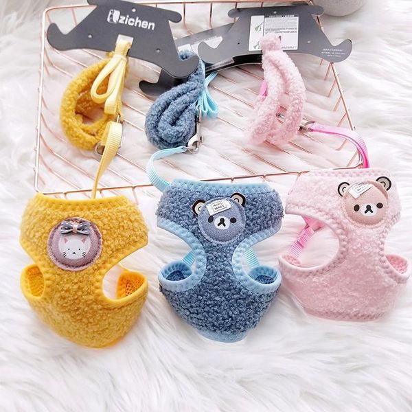 

dog collars & leashes cute soft pet harnesses vest leash adjustable keep warm plush harness for small medium dogs outdoor walking