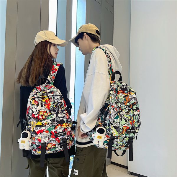

backpack handbags bags trendy brand fashion sports versatile graffiti canvas men's and women's campus multifunctional shoulder