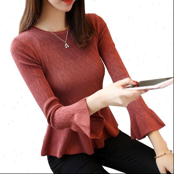 

womens sweaters women sweater autumn o neck flare sleeve pullovers winter slim kintted pull femme hiver, White;black