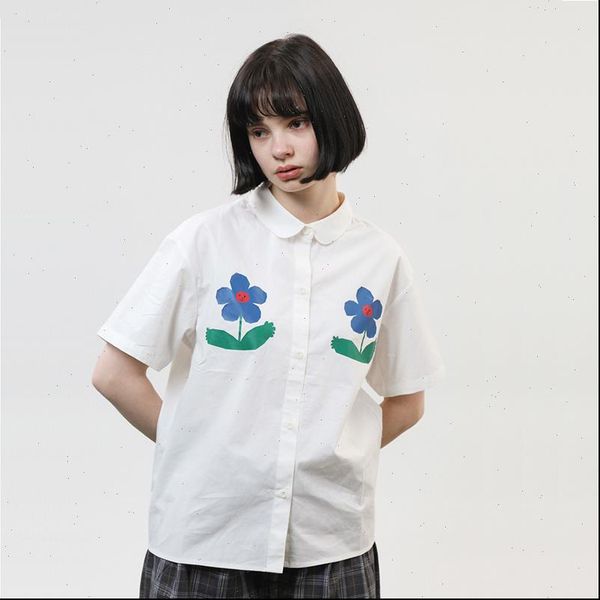 

casual summer white flowers women shirt print short sleeve loose r preppy style