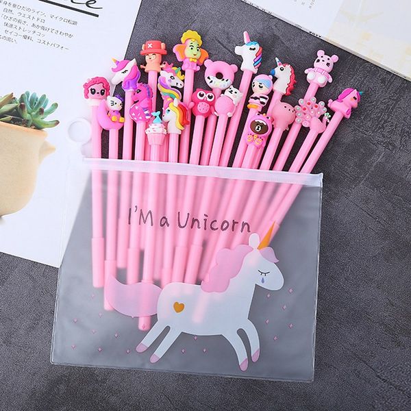 20pcs / set Cartoon Unicorn Gel Pen Lucky Random Partten Penne Set Cancelleria Materiale scolastico Fornitori per ufficio Regali per bambini 0374