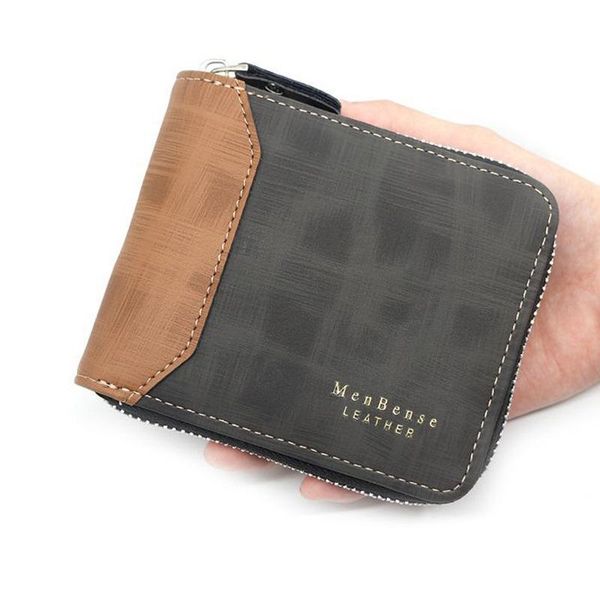 

wallets menbense vintage short patchwork zipper big capacity multi-functional card holder male purses casual pu leather bag, Red;black