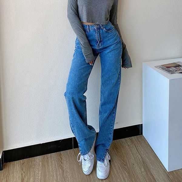 

women's jeans straight leg boyfriend denim pants female high waist slim spring autumn casual mom fashion trousers multi-size, Blue