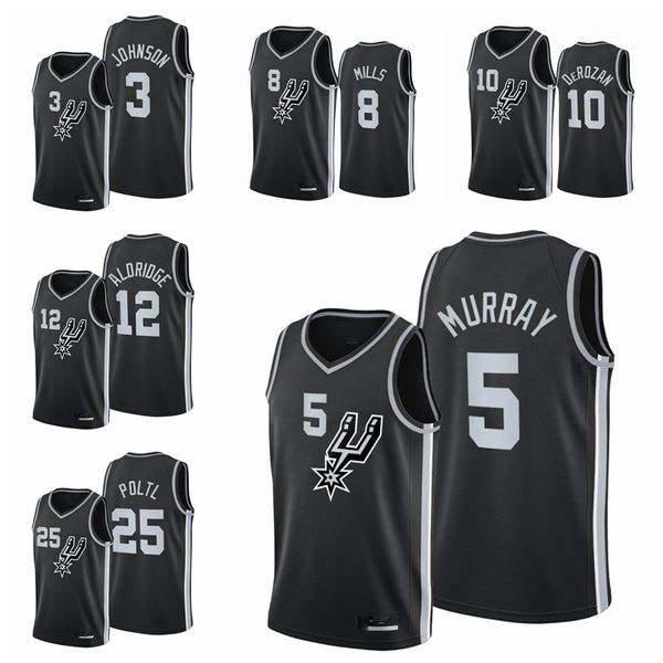 

san antoniospursmen demar derozan dejounte murray patty mills black 2020-21 edition earned basketball jersey, Black;red