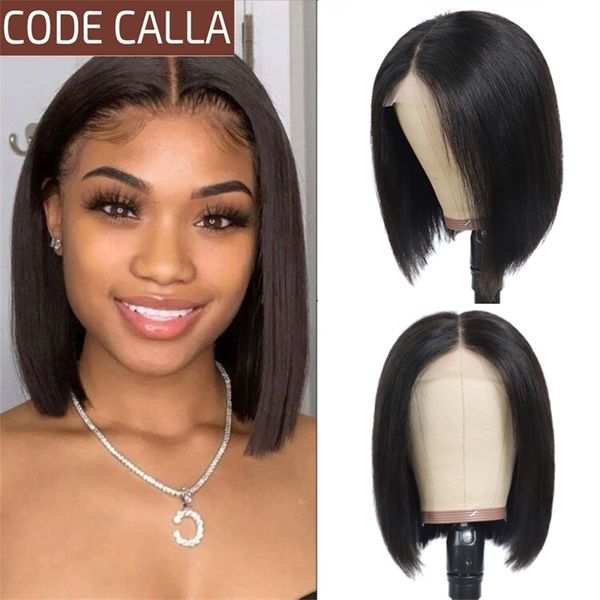

13x1 front human hair s for bla women brazilian straight short frontal s 4x4 lace closure bob wig, Black