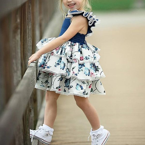 

girl's dresses summer children girls dress casual sling light floral lace backless fashion blue printing cupcake, Red;yellow