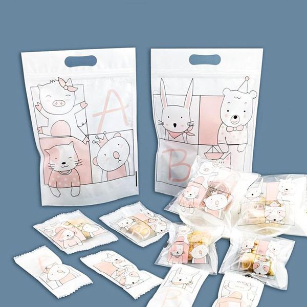 400 teile/los AB cartoon Selbstklebende Dichtung bäckerei brot kunststoff verpackung beutel, geschenk taschen, nette katze bär tier kekse süßigkeit Party verpackung