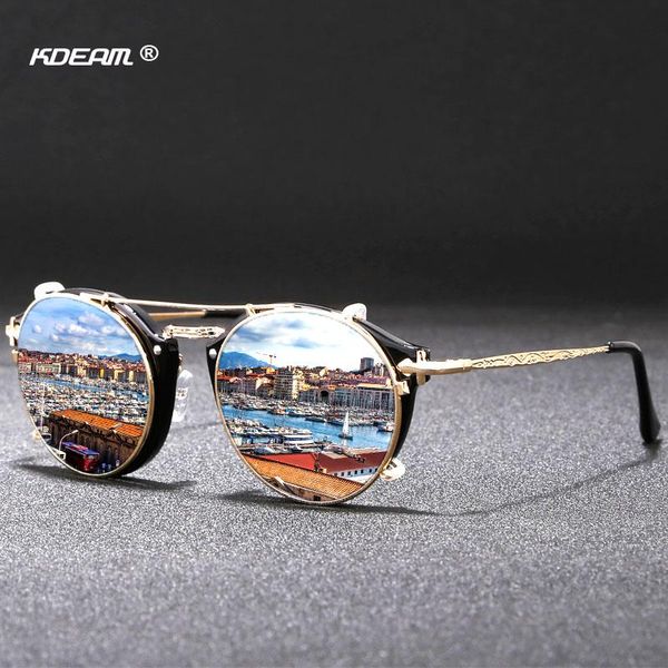 

sunglasses fashion round metal frame uv400 kdeam men women's steampunk retro sunglass driving shades with box, White;black