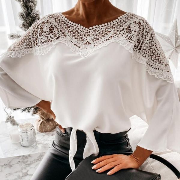 

women's blouses & shirts 2021 crochet embroidery lace women autumn stitching white vintage xxl plus size ladies blusas