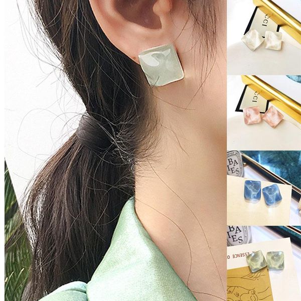 

classic design square shaped acrylic earrings for women girls fashion geometric acetic acid stud ear jewelry party gifts, Golden;silver