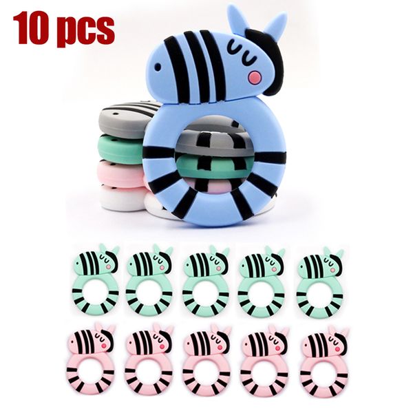

10pcs/lot wholesale baby animal silicone teethers zebra baby teething product accessories for pacifier chains bpa free