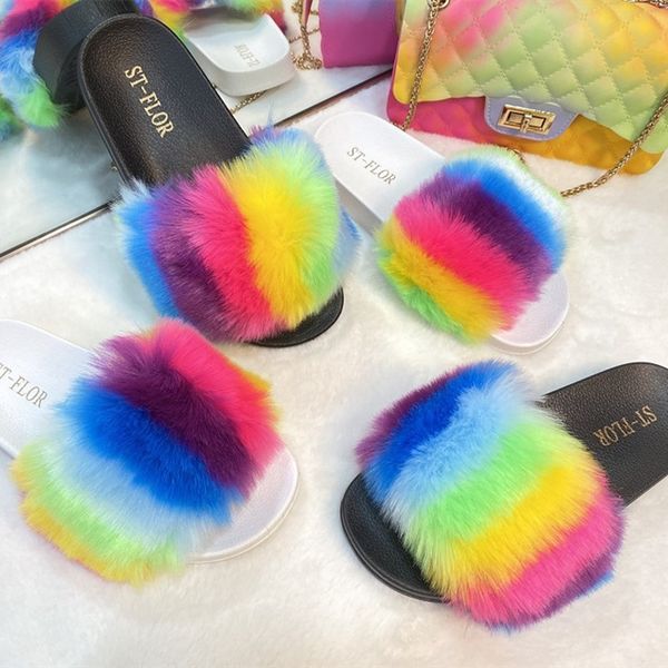 

women plus size slippers summer fall shoes club elegant panelled colorful fake fur flat flip flops comfortable fuzzy outdoors beachwear home, Black